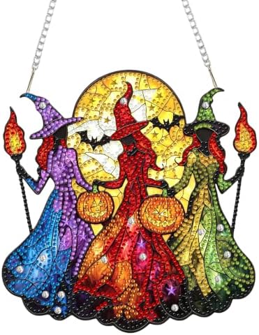 Witch Hanging Diamond Art Kits for Adults, Diamond Painting Suncatchers