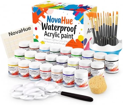 Acrylic Paint Set, 24 Colors 1.78oz Bottles with 10 Art Brushes