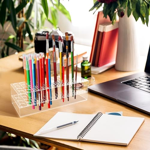 Acrylic Paint Brush Holder 105 Holes Clear Paintbrush Holder Organizer Artist Brush Holder Paint Brush Stand Rack for Pens Pencils Artist