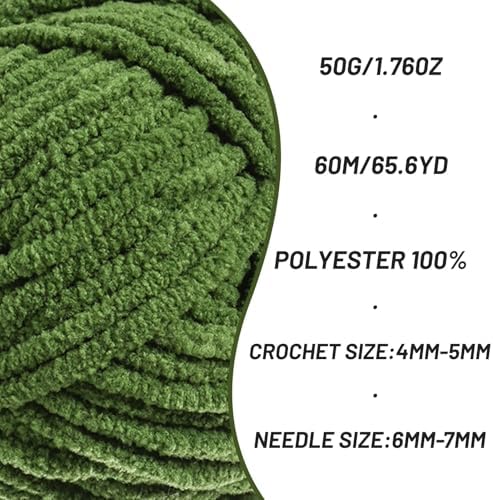 2 Packs Plush Chenille Chunky Crochet Yarn - Baby Yarn for Crocheting Soft - Velvet Yarns Knitting for Blankets Crafts - Fluffy Amigurumi Yarns 100g/131yds (2 Pine Green)