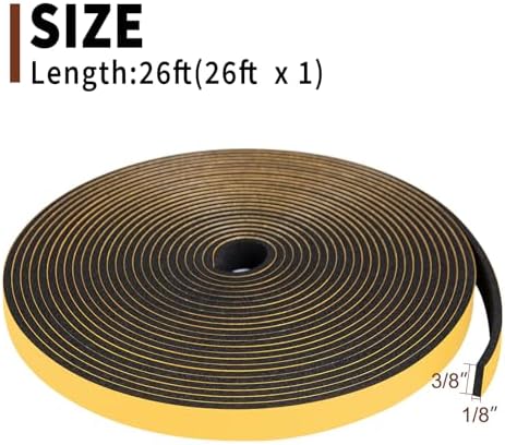 Yotache Foam Seal Tape 3/8" W X 1/8" T, 26 Ft