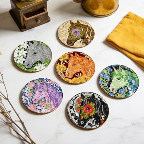 Leatrice Horse Diamond Art Coasters Set Diamond Painting Kits for Adults
