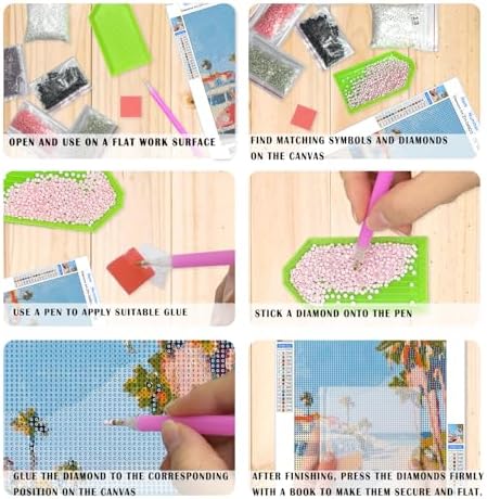 XUNLURY Pastel Ocean Beach Diamond Art Kits 4 Pcs, Summer Beach Surfer Girls Sunset Diamond Painting Kits for Adults Beginners, Full Drill Diamonds Dots for Home Decor, 9.8x11.8 Inch