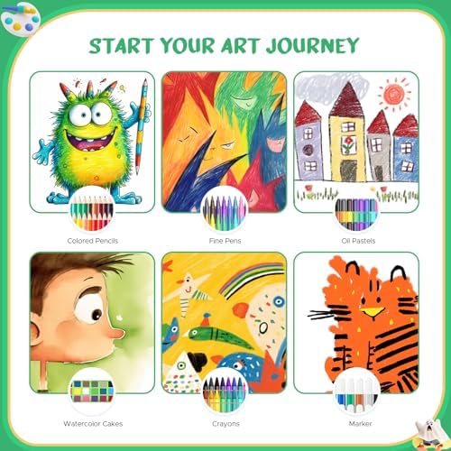 homicozy Art Supplies for Kids Ages 4-12,Dinosaur Drawing Sets Art Case,Coloring Kits with Double Sided Trifold Easel,Crayon,Colored Pencil,Marker,Coloring Book,Drawing Stuffs Gifts for Boys Age 4-6-8