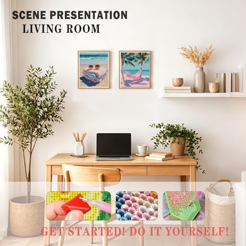 XUNLURY Pastel Coastal Beach Diamond Art Kits 2 Pcs, Summer Tropical Palm Tree Sunglasses Diamond Painting Kits for Adults Beginners, Full Drill Diamonds Dots for Home Decor, 9.8x11.8 Inch