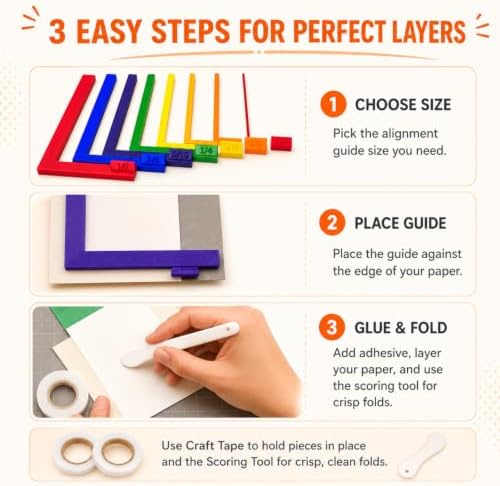 7 Pcs Paper Crafting Alignment Guides with Storage Case for Card Making