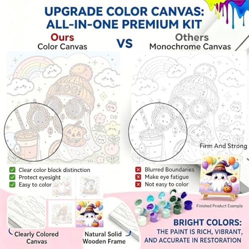 4 Pack Halloween Ghost Paint by Numbers Kit for Kids with Frame 8x8 inch