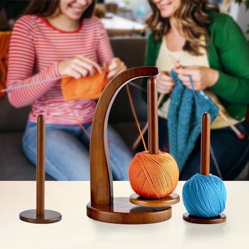 Yarn Holder for Crocheting with Magnetic Yarn spinner-Dark Brown-Standard