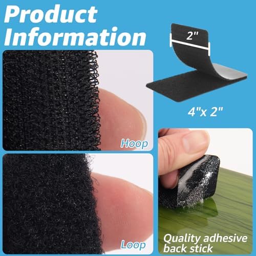 Art3d 48 Sets Hook and Loop Tape Sticky Back, 4"x2" Double-Sided Command Adhesive Strip Heavy Duty