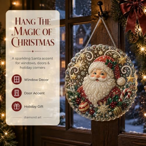 Christmas Pearl Diamond Painting Suncatcher Kit, Pearl Diamond Art Kits for Adults | 3D Mixed-Sized Christmas Bead Art Craft with Acrylic Round Board for Home Decor and Holiday Gifts (Style A)