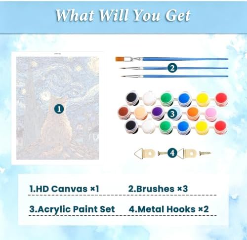 Cat Paint by Numbers Kit for Adults, Starry Painting by Numbers 16x20 In | Cat Paint by Number for Adults Beginner, Acrylic Easy Number Painting, Arts and Crafts Kit for Adults for Gifts Home Decor