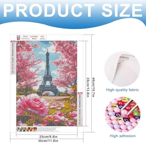 MVVMTOP Diamond Painting Kit for Adults 5D DIY Eiffel Tower and the Flower Trees Full Drill Round Diamond Art Kits for Beginners Crystal Rhinestone Embroidery Painting Home Wall Decor Gift