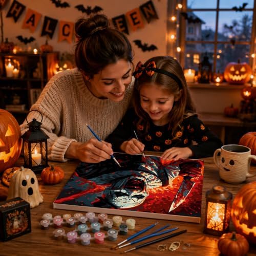 Horror Paint by Numbers Kit for Adults Beginner with Framed 10x10 Inch