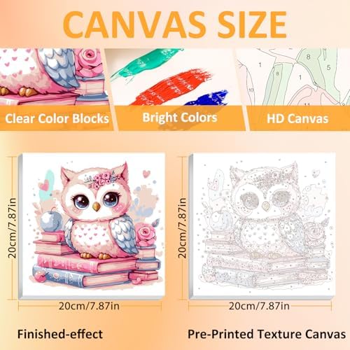 Owl Paint by Numbers Kit for Kids, 8x8 inch