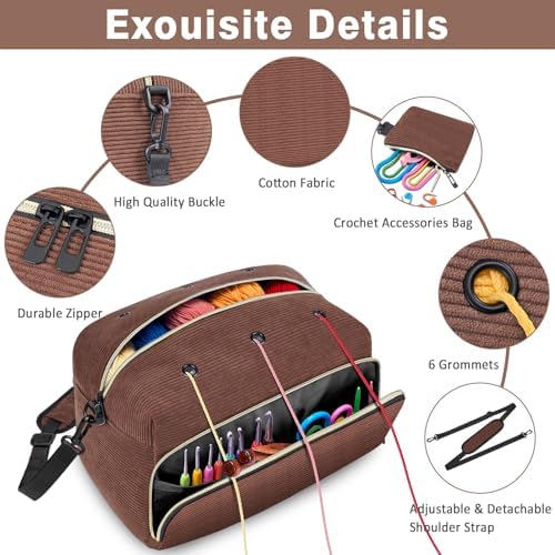 IBFUN Crochet Yarn Knitting Bag Organizer for Knit Accessories Hooks