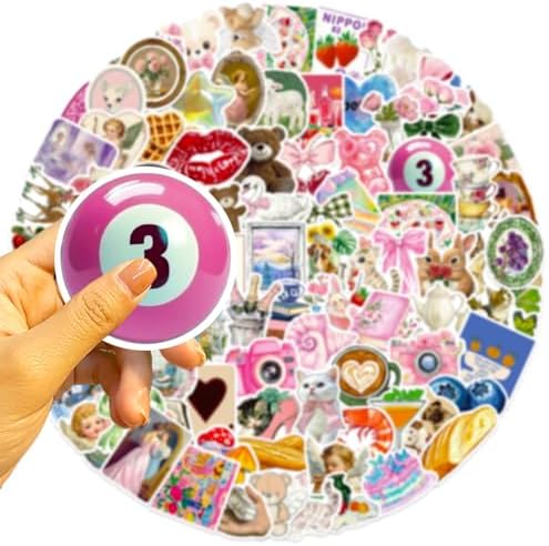 DothRayan 100pcs Y2K Coquette Pink Aesthetic Waterproof Stickers, Vintage Pink Girls Stickers for Water Bottles,Laptop Scrapbook Computer Phone Guitar Aesthetic Decals
