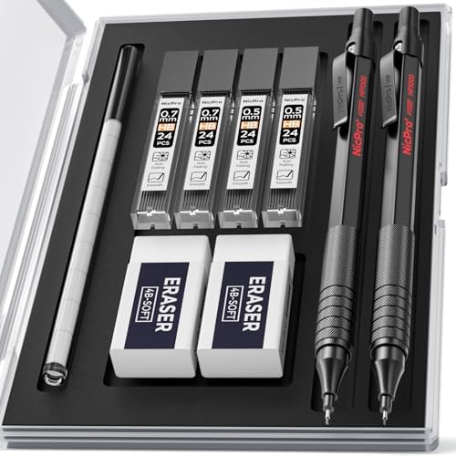 Nicpro 2 PCS Mechanical Pencil 0.5mm & 0.7 mm with Case