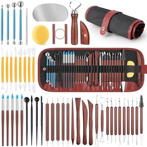 48PCS Pottery Tools Kit for Sculpting, Clay Carving Tools, Ceramic Tools for Polymer Clay, Modeling, Trimming, Molding, Shaping, Pottery Kiln, Arts Crafts Supplies, Adults, Students, Beginners, Pros