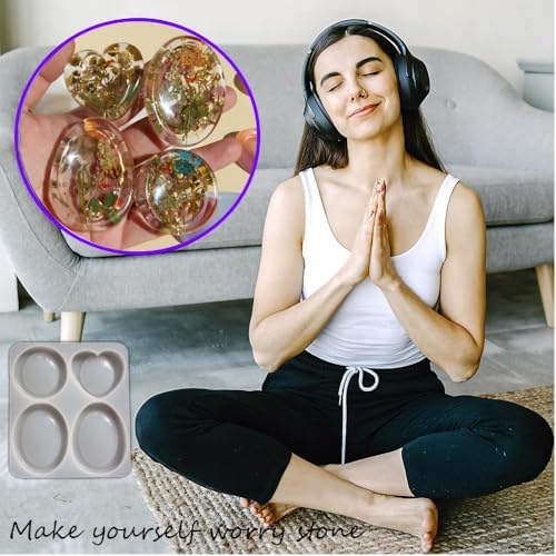 Thumb Worry Stone Resin Molds Crystal Chakras for Epoxy Resin Casting Oval Heart Silicone Molds for Relief Anxiety for Men Women Meditation Student Stress Relief