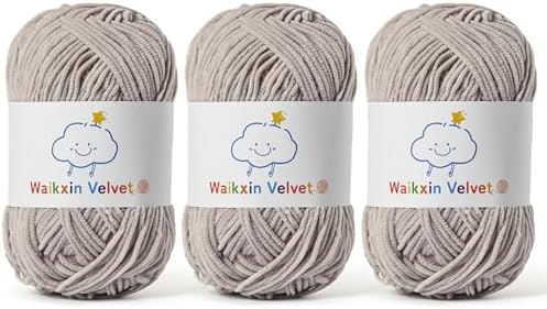 3 Pack Fluffy Chenille Yarn for Crocheting，Baby Yarn for Crocheting Soft，150g/5.28oz Velvet Amigurumi Yarn ，Fingering Weight Yarns for Crocheting Baby Blankets、DIY Craft.(3 Light Gray)