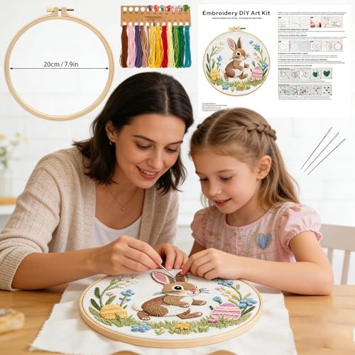 BoAn 3D Rabbit Embroidery Kit for Adults, DIY Hand Embroidery Craft Kit