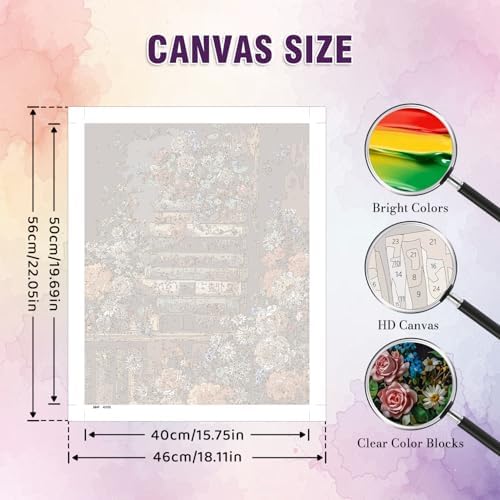 Amaieuin Books Paint by Number Adult,Canvas Paint by Numbers for Adults,Book Flowers Adult Paint by Numbers for Home Wall Art Decor 20x16in