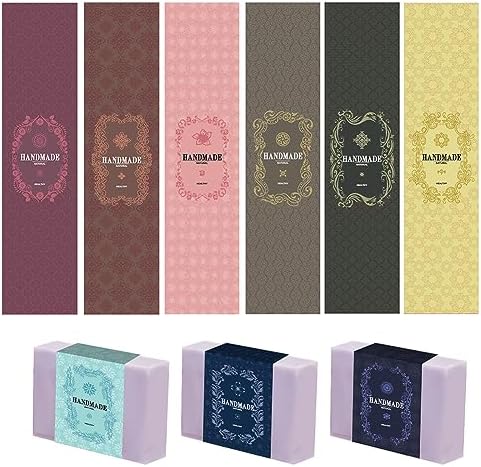 PH PandaHall 90PCS Handmade Wrap Label Tape, 9 Styles Floral Kraft Paper Soap Wrappers Vertical Soap Paper Tag Soap Sleeves Covers for Soap Lotion Bars Bath Gift Wrapping, 8.2 Inch Long