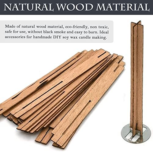 25 Set Wood Candle Wicks Cross Shape 4x0.4inch / 100x10mm, Cross Wooden Wicks w/Iron Stands for Soy Candle Making, Natural Wood Wick Core Handmade Candles Supplies