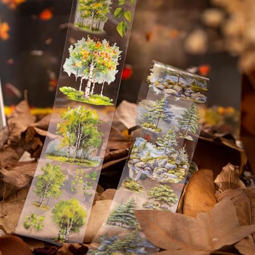 Scrapbook Nature Stickers Set,6 Rolls PET Plant Tape Stickers for Journaling,Forest Washi Tape for Junk Journal Supplies,Scrapbooking,DIY Craft,Photo Frame(Forest)