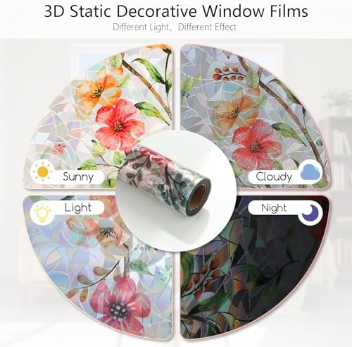 LEMON CLOUD Window Privacy Film, 3D Rainbow Stained Glass, 29.5″ x 78.7″