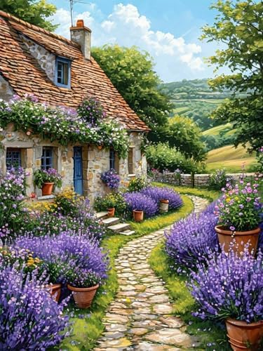 Accompany Wind Country Path Diamond Art Kits for Adults, 5D Diamond Painting Kits for Beginners,DIY Round Full Drill Diamonds Gem Art Crafts for Home Wall Decor Gifts 12x16 Inch