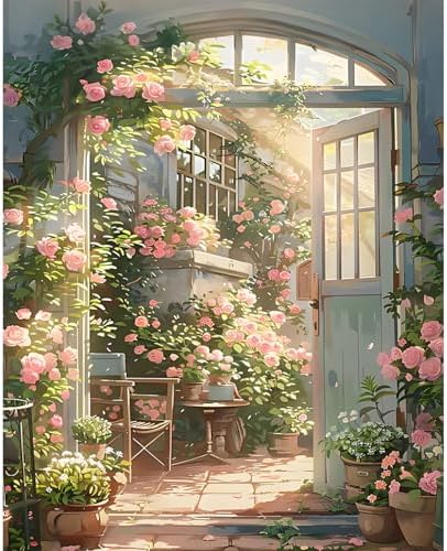 Paint by Numbers Kit for Adults, Rose Garden DIY Painting Kit, 16x20 Inch