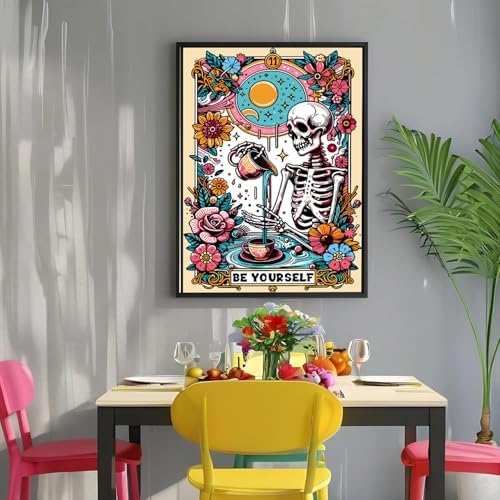 GOUOYANA Paint By Numbers Kit for Adults-Skull BE YOURSELY Funny Canvas | Adult Paint by Number Kits on Canvas for Painting DIY Skull BE YOURSELY Painting Art by Numbers for Home Wall Art Gift12X16in