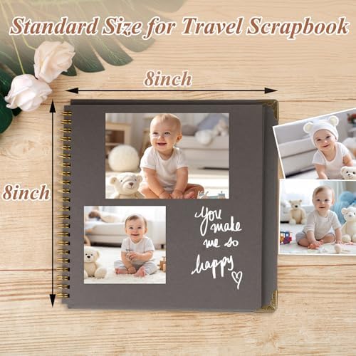Joyberg Scrapbook 80 Pages, Scrapbooking Supplies 8 x 8 In, Scrapbook Album Suitable for Album Memory Book Wedding, Anniversary Family, DIY Craft Projects (Gray)