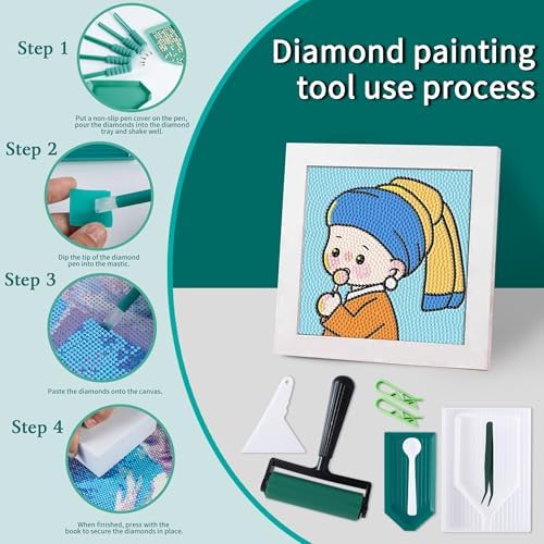 LYMUSUMI 61PCS 5D Diamonds Art Accessories and Tools Kits with Diamond Painting Roller and Diamond Art Storage Box for Adults or Kids（Green）