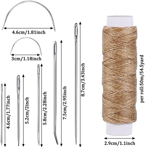 55 Yards Waxed Thread and 7 Leather Needles Set for Hand Sewing, Khaki