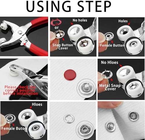 Minestylish 200 Sets Metal Snaps Buttons with Fastener Pliers Press Tool Kit Perfect for DIY Crafts Clothes Hats and Sewing, Snap Button Fasteners Kit for Clothing(Colorful / 800 PCS)