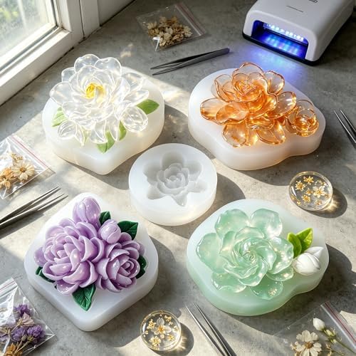 4 Pcs 3D Flower Candle Silicone Molds,Gardenia Shape for Candle Soap Crafts
