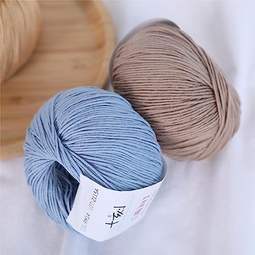 Fine Weight Knitted and Crocheted Cotton Yarn, 100% Long Staple Cotton Yarn, Baby Sports, 2 Packages of 100g/3.52oz (Per Skein 50g/162yards)-Funny Blue