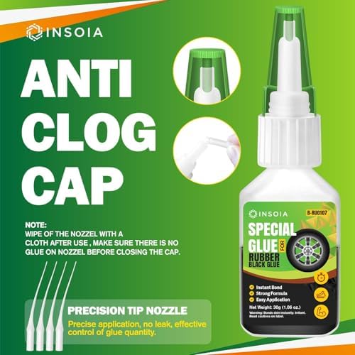 INSOIA Super Black Rubber Glue, 20g, Strong Bond, with Precision Tips