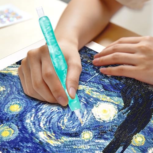 RaySoar Diamond Painting Art Drilling Dot Pen with Tips Nibs Placers Tool Accessories for Adults, Gem Rhinestone Picker Stylus New Green