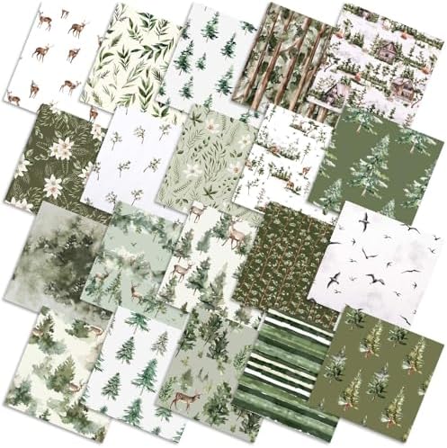 HunnmingRe 20 Pcs 10''x10'' Woodland Green Christmas Quilting Fabric Square