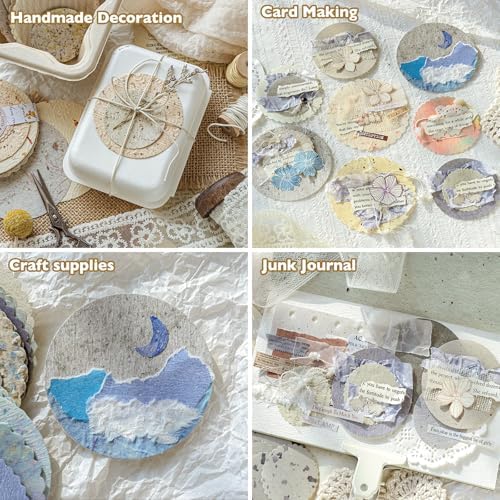 300Pcs Textured Scrapbook Supplies Kit, Round Edge Embossed Rice Paper