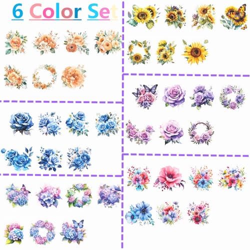 Koolemon 6Rolls PET Flower Tape for Journal Scrapbook Decorative Stickers