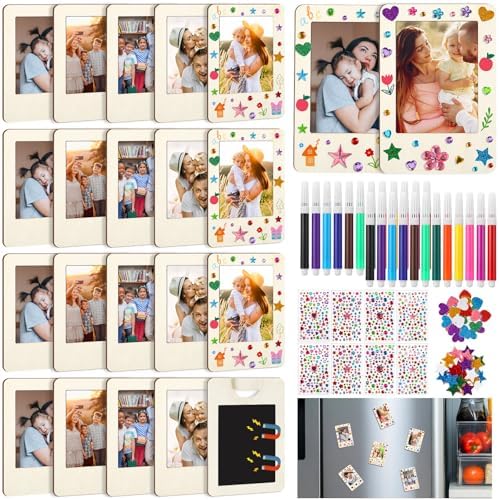 Yalikop 20 Pack Mini Picture Frame Craft Wooden Magnetic Photo Frame Curved