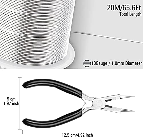 Modacraft 18 Gauge Silver Jewelry Wire & 4-in-1 Pliers Kit - 65FT Anti-Tarnish Craft Wire (1mm) for Wire Wrapping, DIY Jewelry, Christmas Ornaments & Holiday Decor