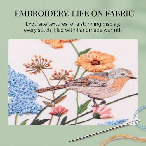 Harimau Beginner Adult Embroidery Kit, All-in-One Starter Pack with 3 Patterns, 3 Hoops, Scissors, Needles, Instruction Manual & Stitching Video Guides