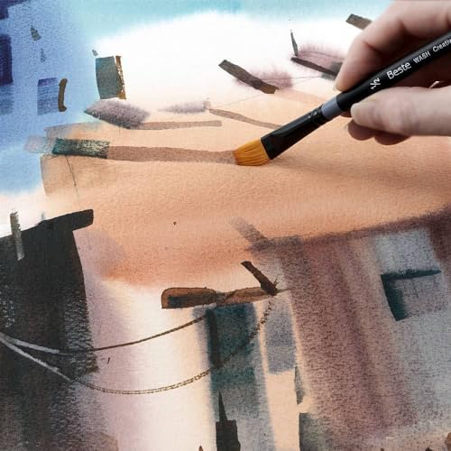 Creative Mark Beste Golden Taklon Spot Touch, #10x0 Artist Paint Brush, Professional Watercolor Brushes, for Acrylic Painting, Short Handle, Sharp Edges, Hand-Tied & Shaped