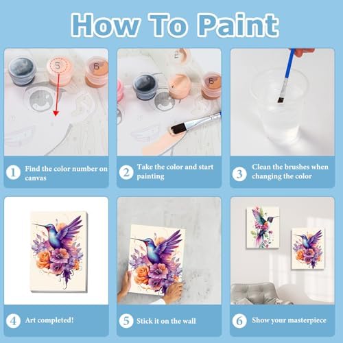 Hummingbird Paint by Numbers with Frame, Paint by Numbers for Adults 8x12