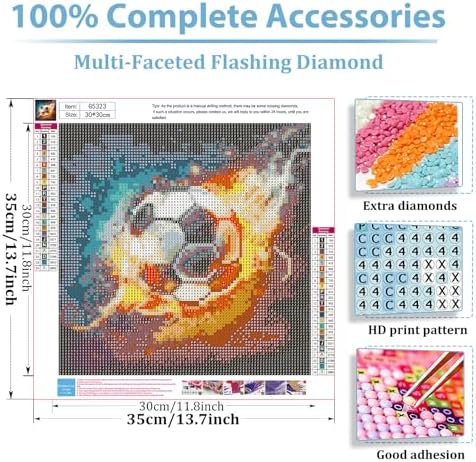 hkejoi Soccer Diamond Art Kits for Adults, Diamond Painting Kits 14x14 Inch | Diamond Painting Kits for Adults Beginners, Gem Art, 5D Full Drill, DIY Arts and Crafts for Gift Home or Decor